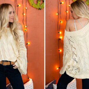 3BN Golden Hour Bubble Sleeve Sweater Dress Medium Ivory